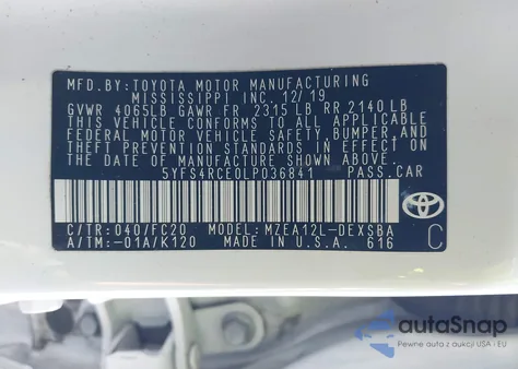 2020 Toyota Corolla Se из США, поврежденный, VIN 5YFS4RCE0LP036841